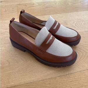 LOFT - Canvas Lug Sole Penny Loafers in Brown & Off White